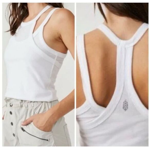Free People Movement Two Times The Charm Cropped Tank Top Sz Small White - Picture 2 of 7